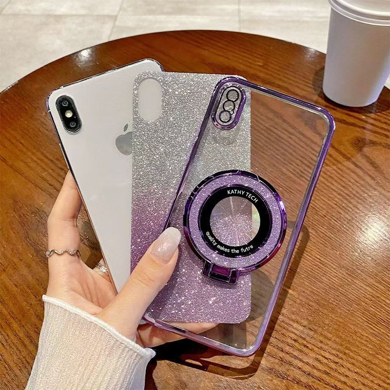 Luxury Magnetic Support Transparent Glitter Powder Phone Case For Oppo Reno 7 Pro 5G Fall Prevention Protective Cover