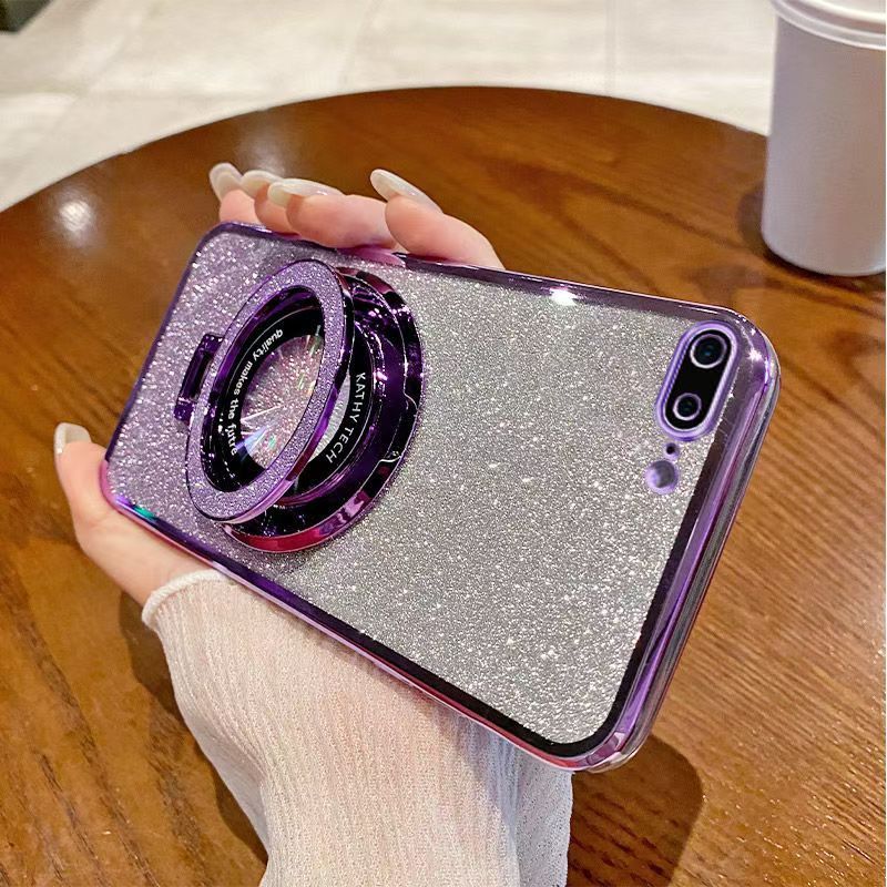 Luxury Magnetic Support Transparent Glitter Powder Phone Case For iPhone 8 Plus/7 Plus Fall Prevention Protective Cover