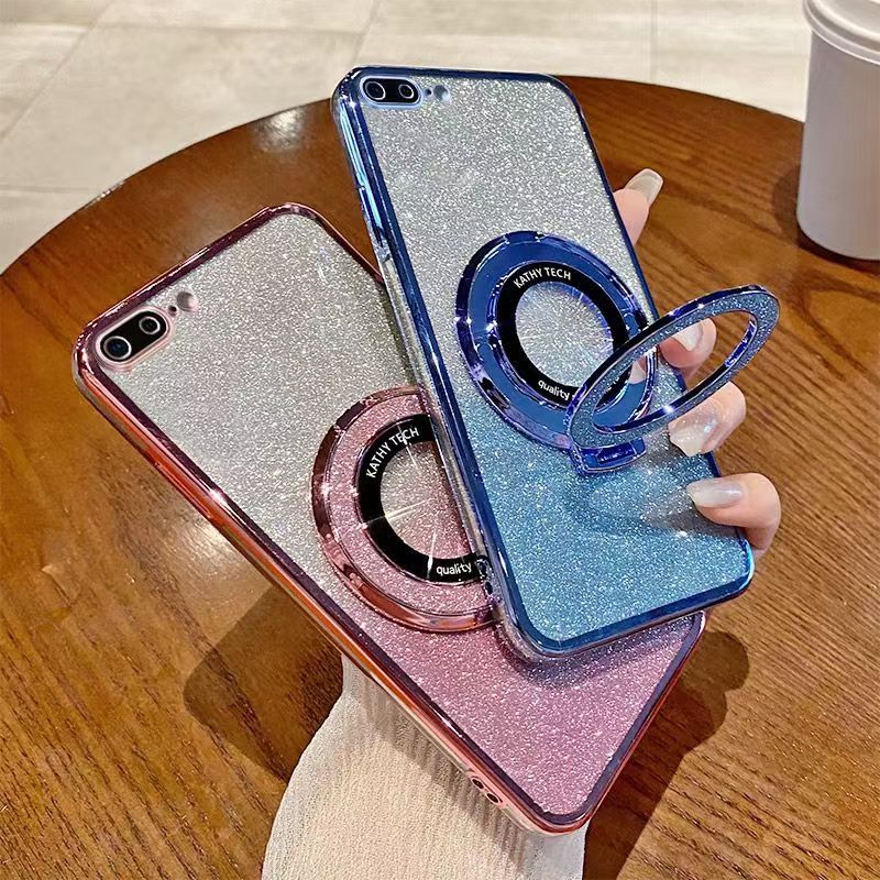 Luxury Magnetic Support Transparent Glitter Powder Phone Case For iPhone 8 Plus/7 Plus Fall Prevention Protective Cover