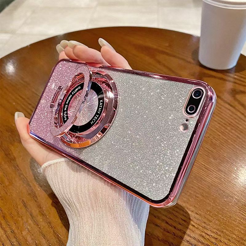 Luxury Magnetic Support Transparent Glitter Powder Phone Case For iPhone 8 Plus/7 Plus Fall Prevention Protective Cover