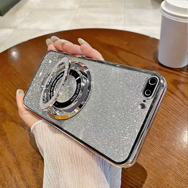 Luxury Magnetic Support Transparent Glitter Powder Phone Case For iPhone 8 Plus/7 Plus Fall Prevention Protective Cover