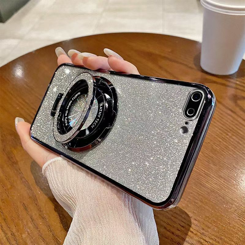Luxury Magnetic Support Transparent Glitter Powder Phone Case For iPhone 8 Plus/7 Plus Fall Prevention Protective Cover
