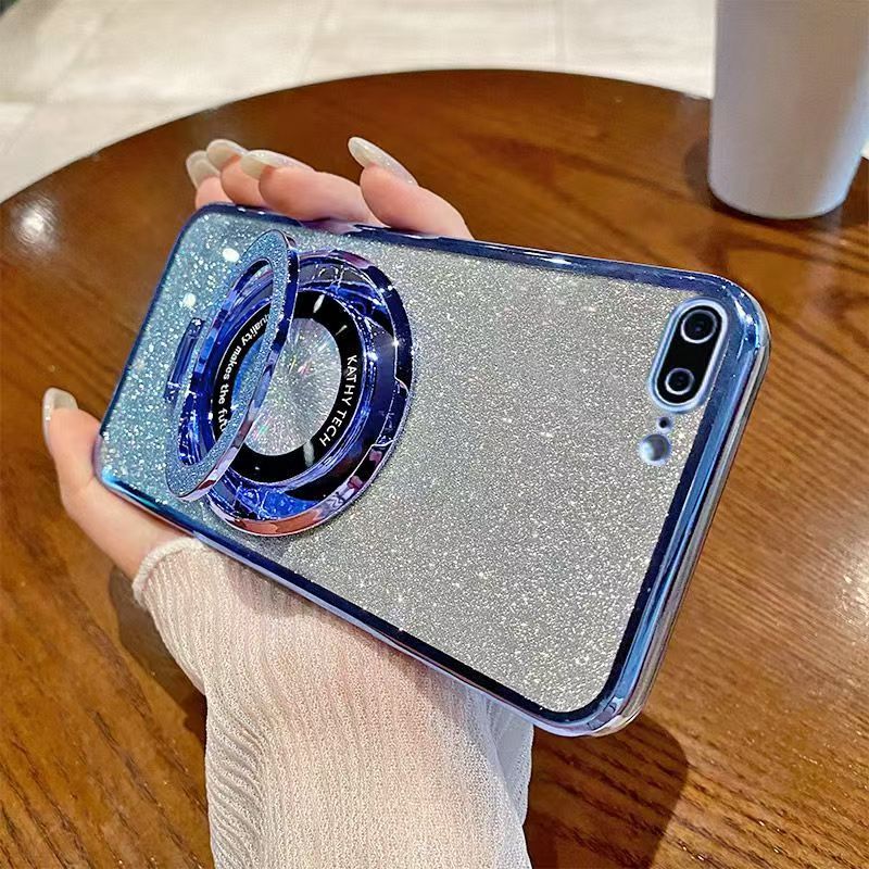 Luxury Magnetic Support Transparent Glitter Powder Phone Case For iPhone 8 Plus/7 Plus Fall Prevention Protective Cover