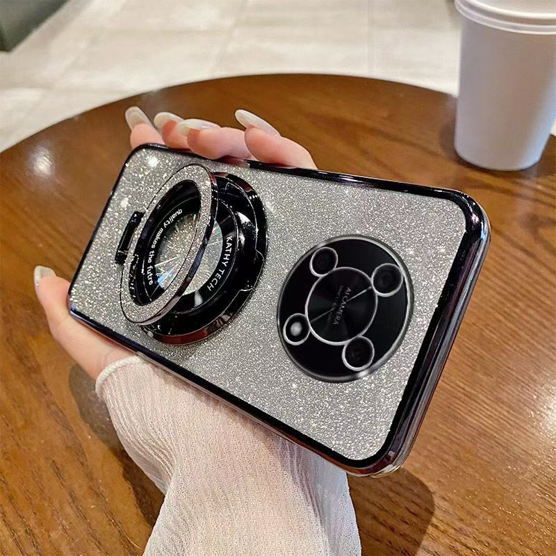 Luxury Magnetic Support Transparent Glitter Powder Phone Case For Huawei nova Y90 Fall Prevention Protective Cover