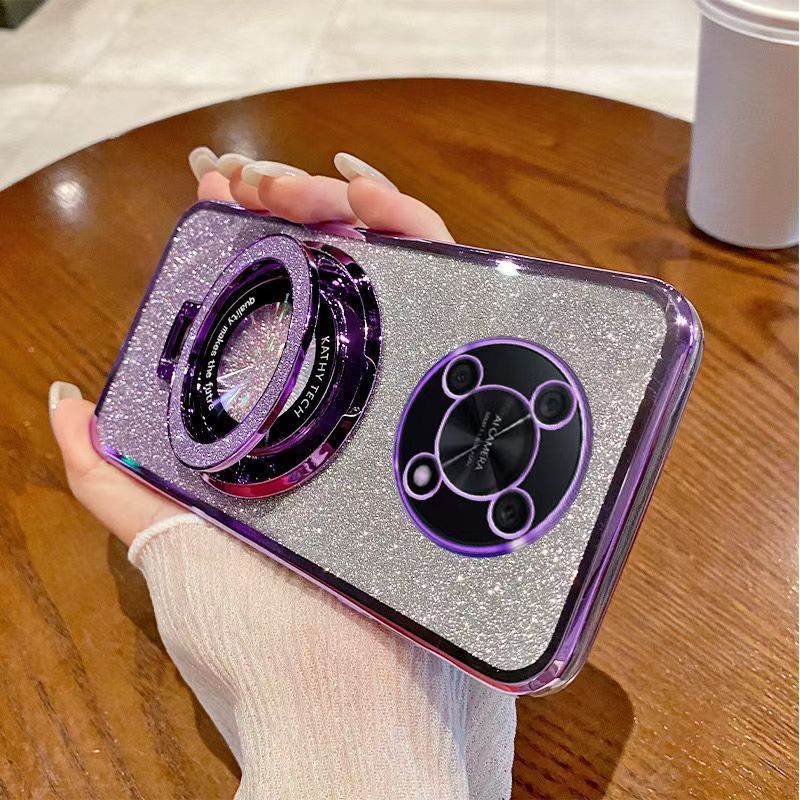 Luxury Magnetic Support Transparent Glitter Powder Phone Case For Huawei nova Y90 Fall Prevention Protective Cover