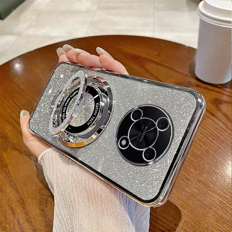 Luxury Magnetic Support Transparent Glitter Powder Phone Case For Huawei nova Y90 Fall Prevention Protective Cover