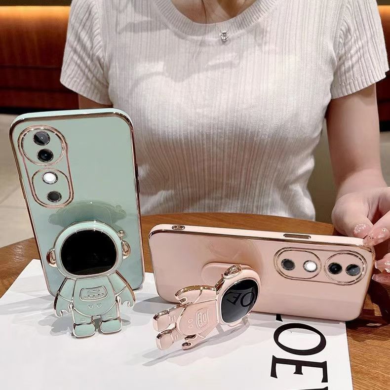 Phone Case for Vivo V40 / V40 Pro Case Silicone TPU Plating Cover Cute Astronaut Pattern Phone Case with Stand
