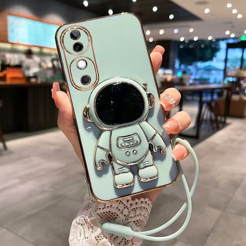 Phone Case for Vivo V40 / V40 Pro Case Silicone TPU Plating Cover Cute Astronaut Pattern Phone Case with Stand