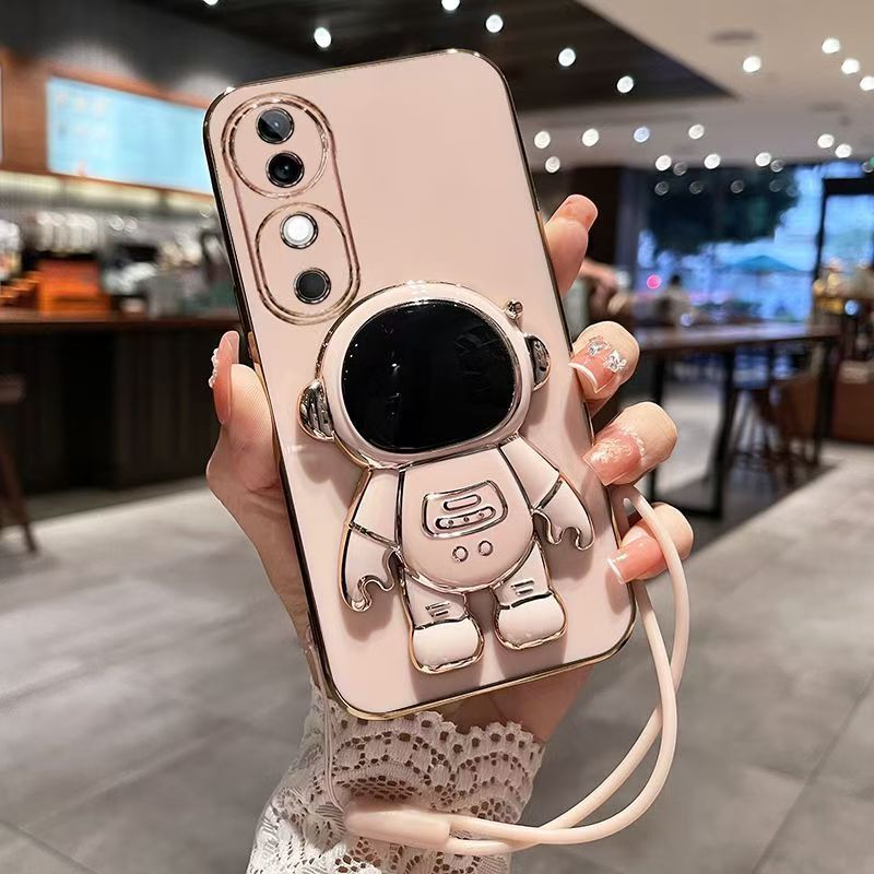 Phone Case for Vivo V40 / V40 Pro Case Silicone TPU Plating Cover Cute Astronaut Pattern Phone Case with Stand