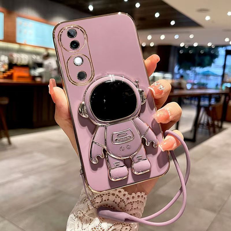 Phone Case for Vivo V40 / V40 Pro Case Silicone TPU Plating Cover Cute Astronaut Pattern Phone Case with Stand