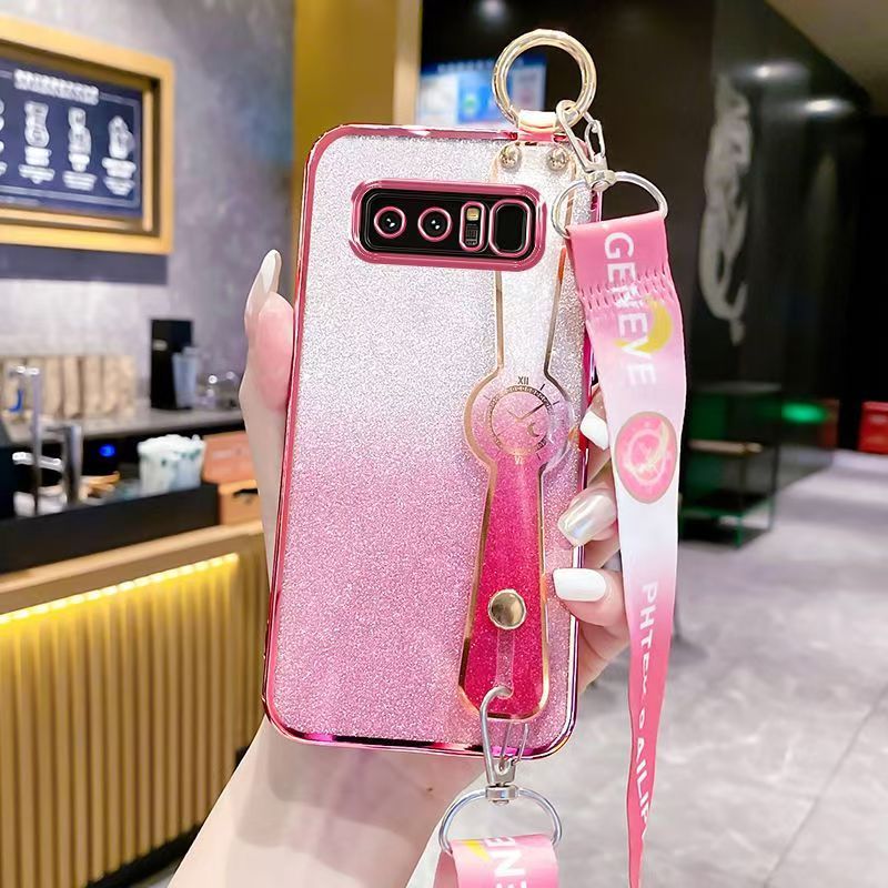 New - Wrist Strap Rope Transparent With Glitter Paper 2 in 1 Phone Case For Samsung Galaxy Note 8 Protective Back Cover