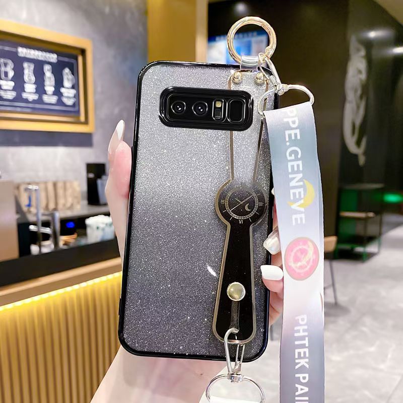 New - Wrist Strap Rope Transparent With Glitter Paper 2 in 1 Phone Case For Samsung Galaxy Note 8 Protective Back Cover
