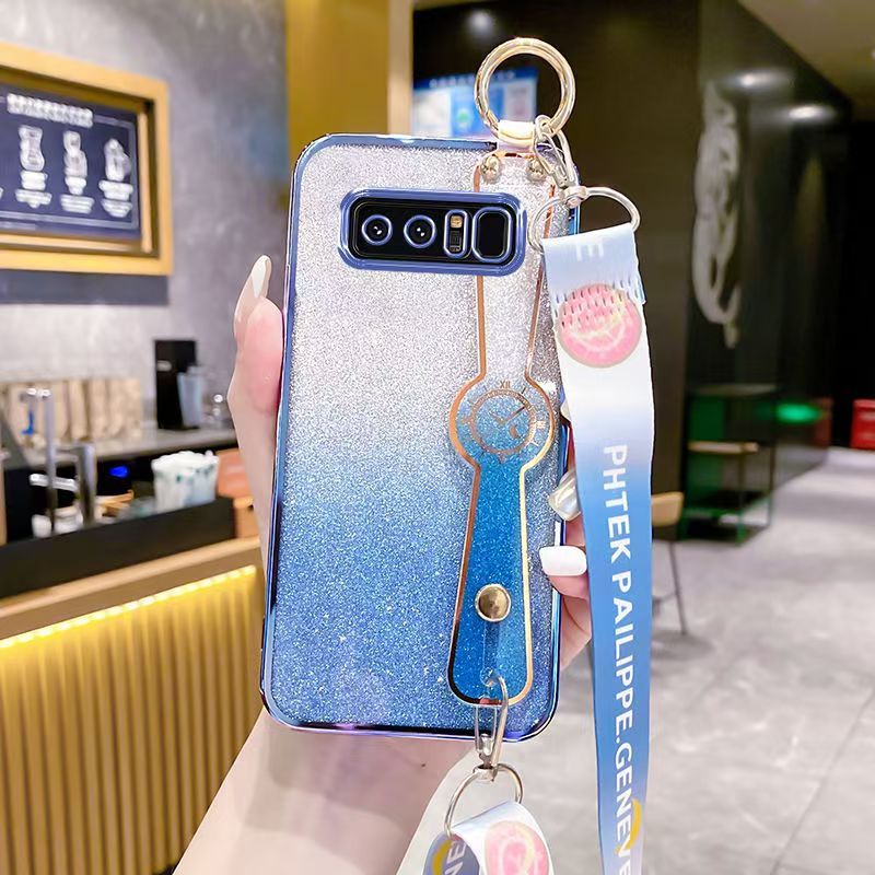 New - Wrist Strap Rope Transparent With Glitter Paper 2 in 1 Phone Case For Samsung Galaxy Note 8 Protective Back Cover
