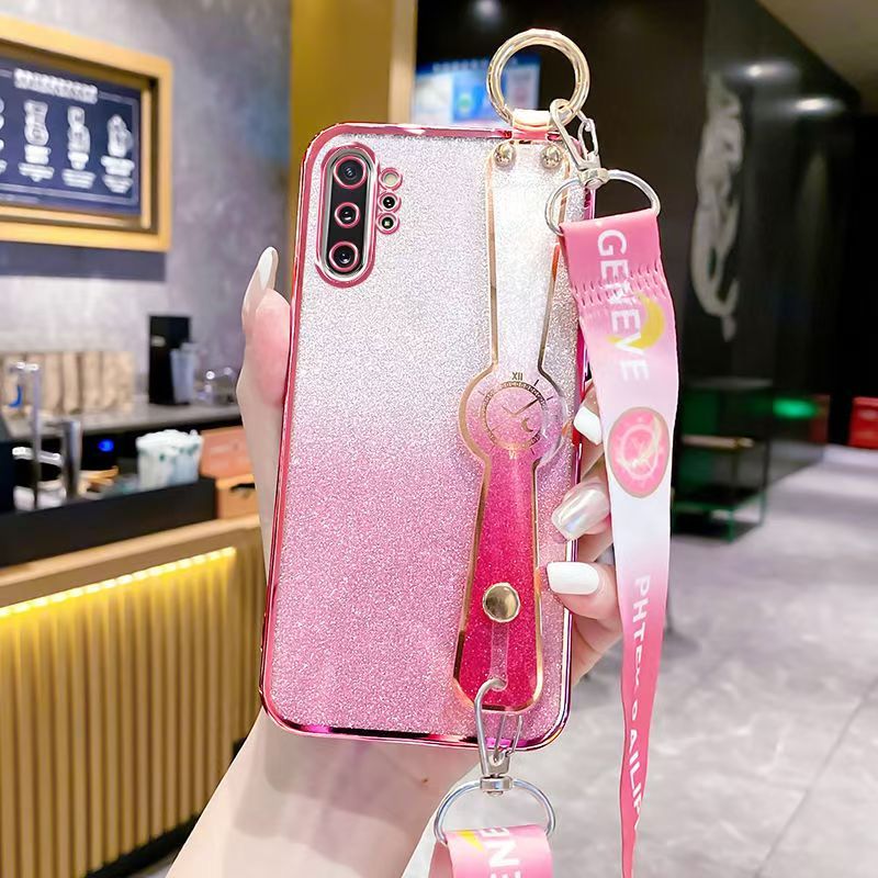 New - Wrist Strap Rope Transparent With Glitter Paper 2 in 1 Phone Case For Samsung Galaxy Note 10 Plus Protective Back Cover
