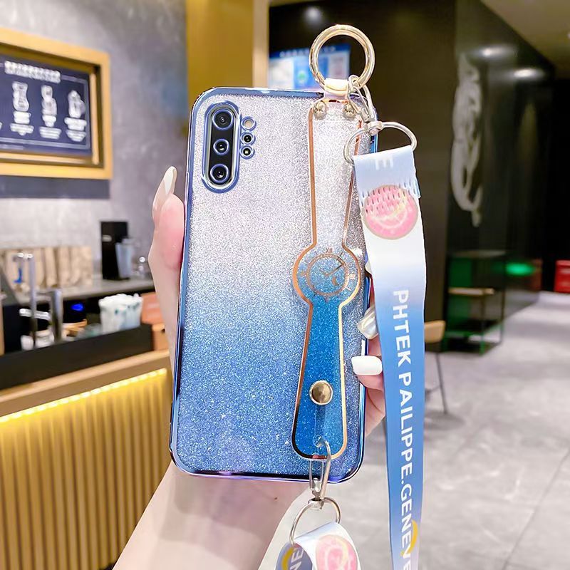 New - Wrist Strap Rope Transparent With Glitter Paper 2 in 1 Phone Case For Samsung Galaxy Note 10 Plus Protective Back Cover