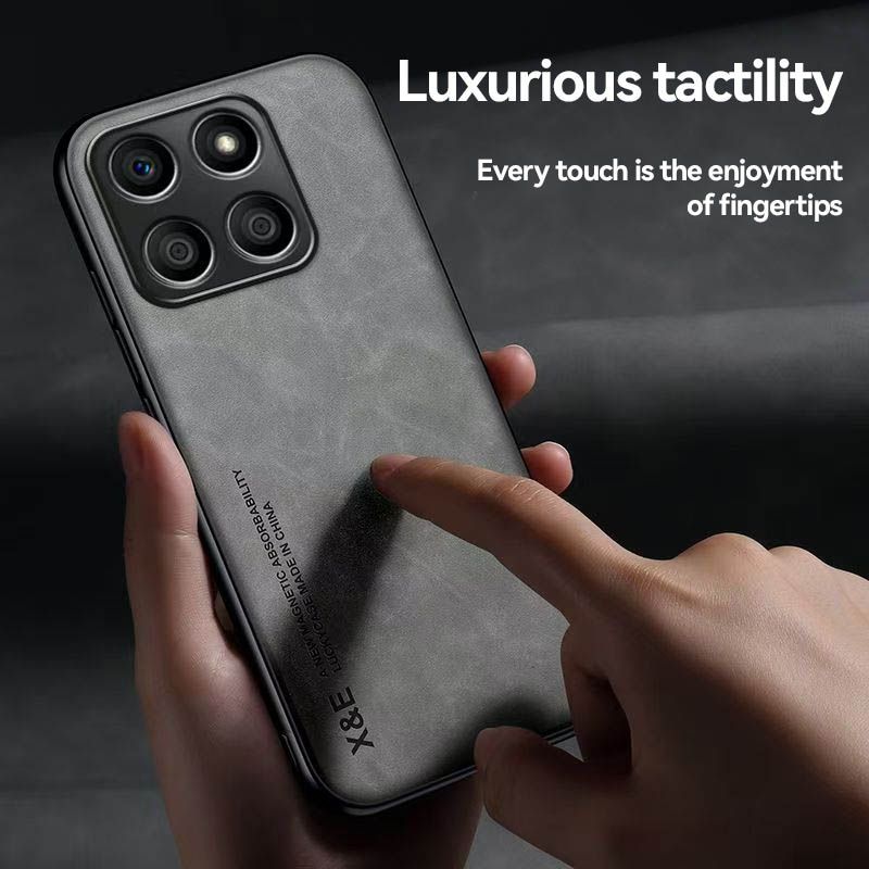 Business Luxury Sheepskin Pattern Leather Invisible Car Mounted Magnetic Phone Case For Honor X8b, Shockproof Protective Case