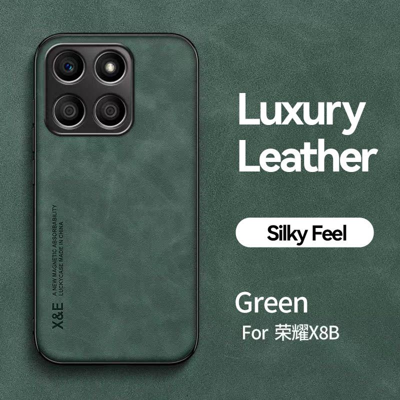 Business Luxury Sheepskin Pattern Leather Invisible Car Mounted Magnetic Phone Case For Honor X8b, Shockproof Protective Case