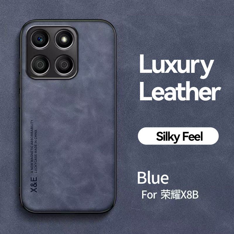 Business Luxury Sheepskin Pattern Leather Invisible Car Mounted Magnetic Phone Case For Honor X8b, Shockproof Protective Case