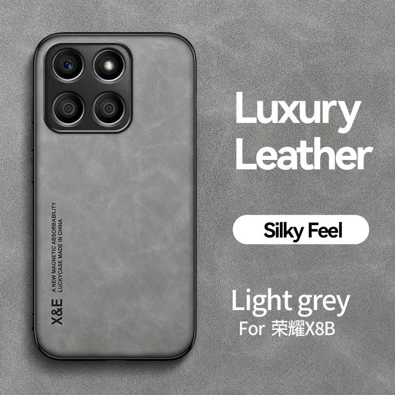 Business Luxury Sheepskin Pattern Leather Invisible Car Mounted Magnetic Phone Case For Honor X8b, Shockproof Protective Case