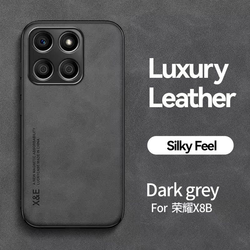 Business Luxury Sheepskin Pattern Leather Invisible Car Mounted Magnetic Phone Case For Honor X8b, Shockproof Protective Case