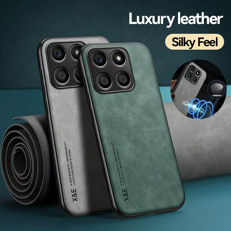 Business Luxury Sheepskin Pattern Leather Invisible Car Mounted Magnetic Phone Case For Honor X8b, Shockproof Protective Case