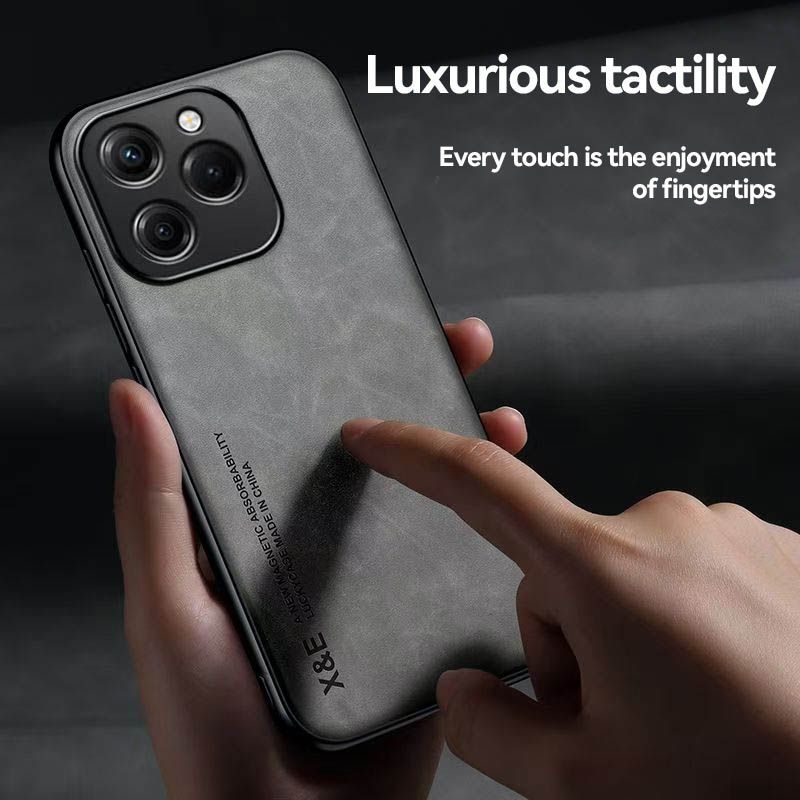Business Luxury Sheepskin Pattern Leather Invisible Car Mounted Magnetic Phone Case For OPPO Realme C61/Realme C63, Shockproof Protective Case