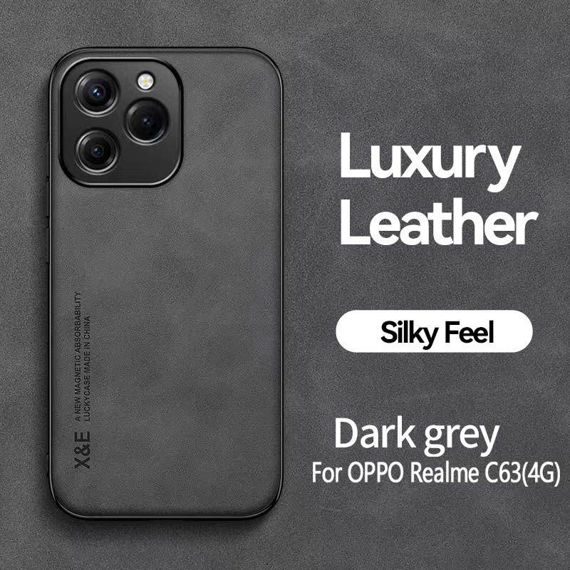 Business Luxury Sheepskin Pattern Leather Invisible Car Mounted Magnetic Phone Case For OPPO Realme C61/Realme C63, Shockproof Protective Case