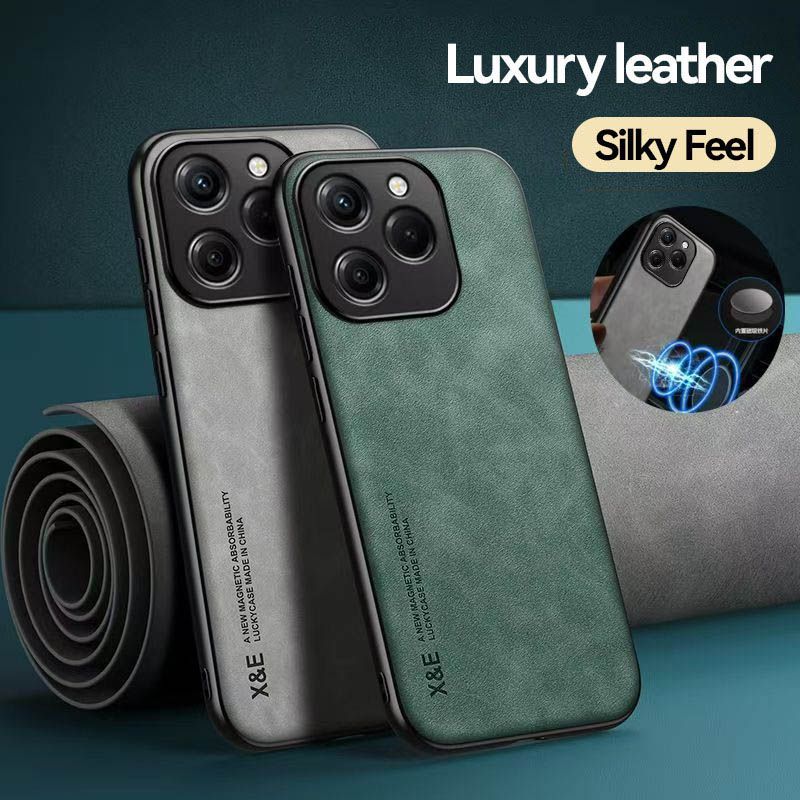 Business Luxury Sheepskin Pattern Leather Invisible Car Mounted Magnetic Phone Case For OPPO Realme C61/Realme C63, Shockproof Protective Case
