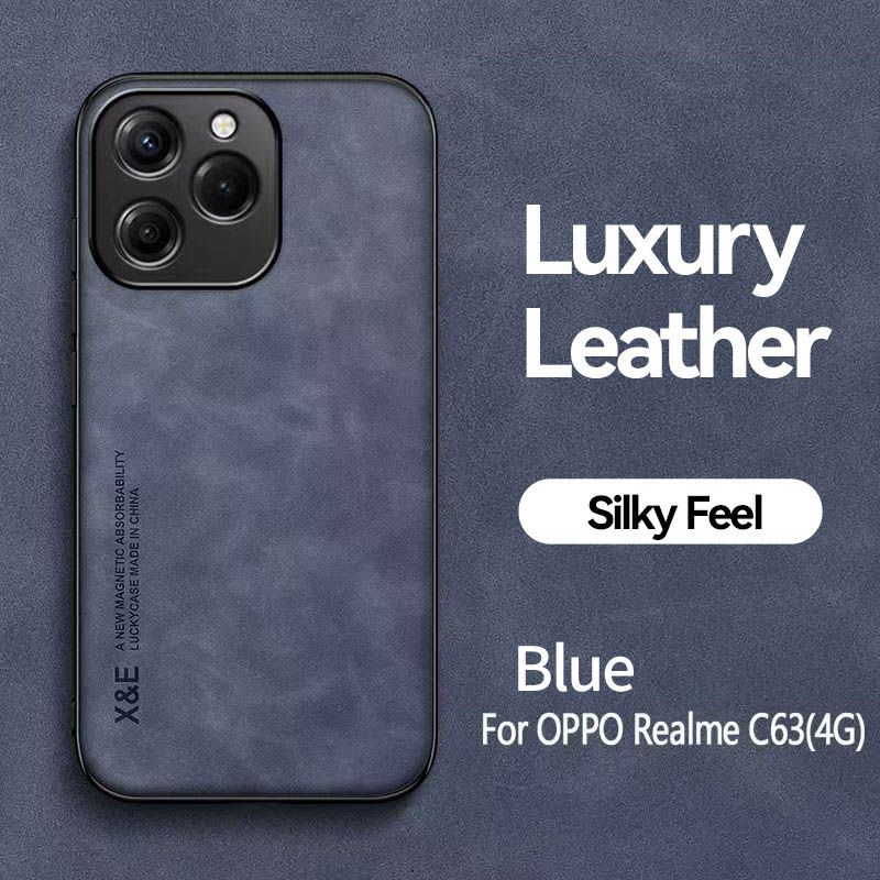 Business Luxury Sheepskin Pattern Leather Invisible Car Mounted Magnetic Phone Case For OPPO Realme C61/Realme C63, Shockproof Protective Case