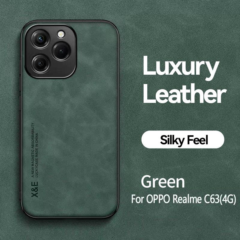 Business Luxury Sheepskin Pattern Leather Invisible Car Mounted Magnetic Phone Case For OPPO Realme C61/Realme C63, Shockproof Protective Case