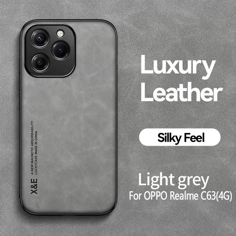 Business Luxury Sheepskin Pattern Leather Invisible Car Mounted Magnetic Phone Case For OPPO Realme C61/Realme C63, Shockproof Protective Case