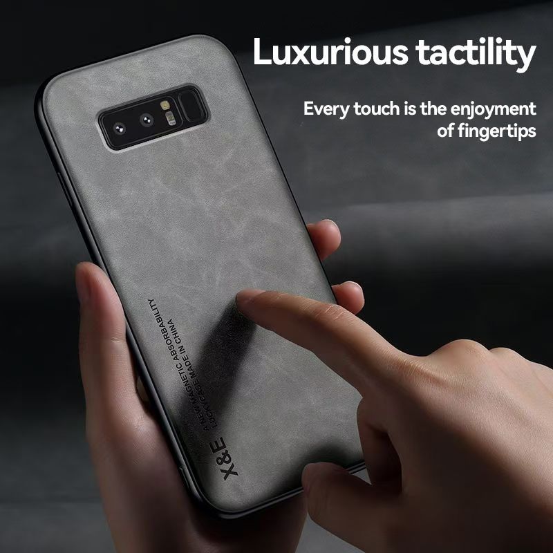 Business Luxury Sheepskin Pattern Leather Invisible Car Mounted Magnetic Phone Case For Samsung Galaxy Note 8 Shockproof Protective Case