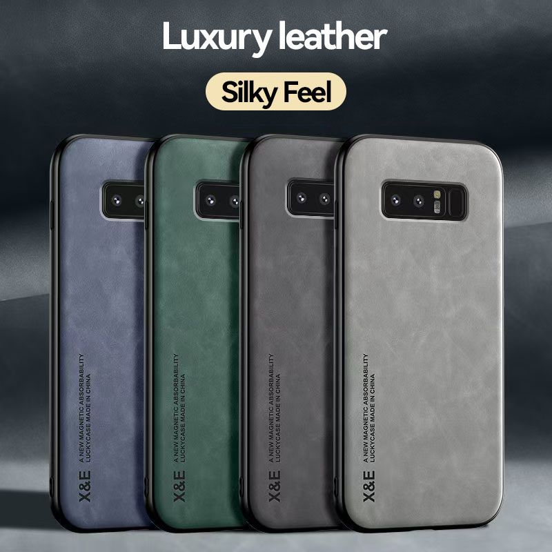 Business Luxury Sheepskin Pattern Leather Invisible Car Mounted Magnetic Phone Case For Samsung Galaxy Note 8 Shockproof Protective Case