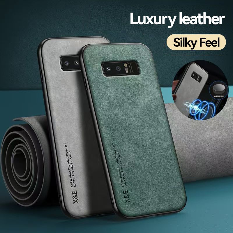 Business Luxury Sheepskin Pattern Leather Invisible Car Mounted Magnetic Phone Case For Samsung Galaxy Note 8 Shockproof Protective Case