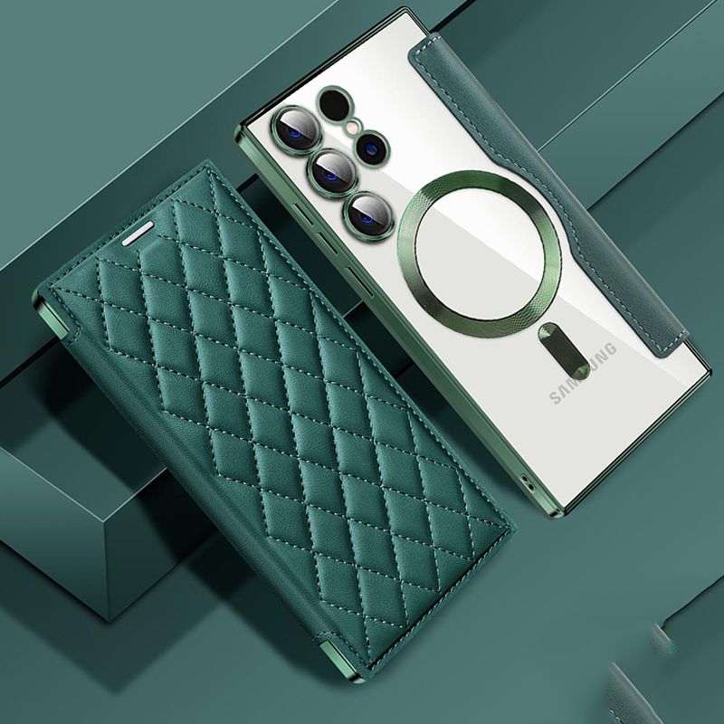 Flip Cover for Samsung Galaxy S25 edge S25 S24 S23 Ultra,S23 S24 FE S22 Plus,A56 A36 A26 A16 A06 A05S A15 A55 A35 S23 FE Magnetic Magsafe Leather Anti-theft Brush Electroplating Protective Case