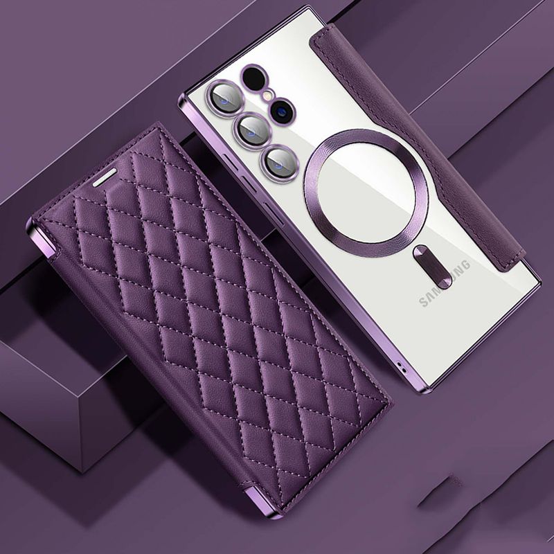 Flip Cover for Samsung Galaxy S25 edge S25 S24 S23 Ultra,S23 S24 FE S22 Plus,A56 A36 A26 A16 A06 A05S A15 A55 A35 S23 FE Magnetic Magsafe Leather Anti-theft Brush Electroplating Protective Case