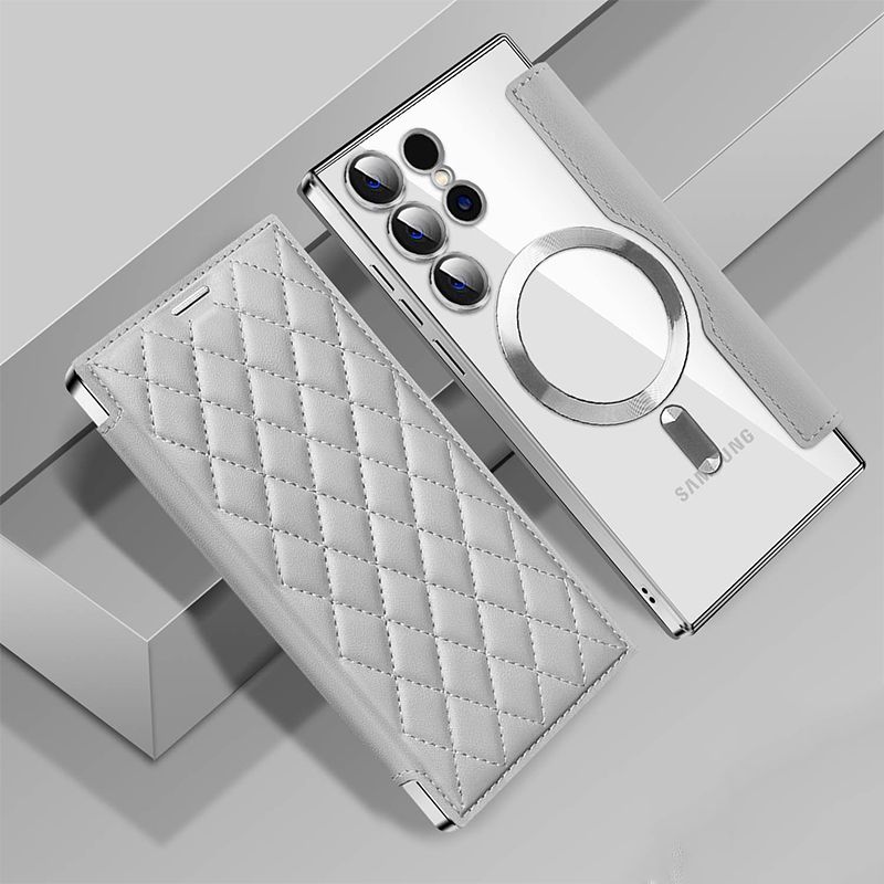 Flip Cover for Samsung Galaxy S25 edge S25 S24 S23 Ultra,S23 S24 FE S22 Plus,A56 A36 A26 A16 A06 A05S A15 A55 A35 S23 FE Magnetic Magsafe Leather Anti-theft Brush Electroplating Protective Case
