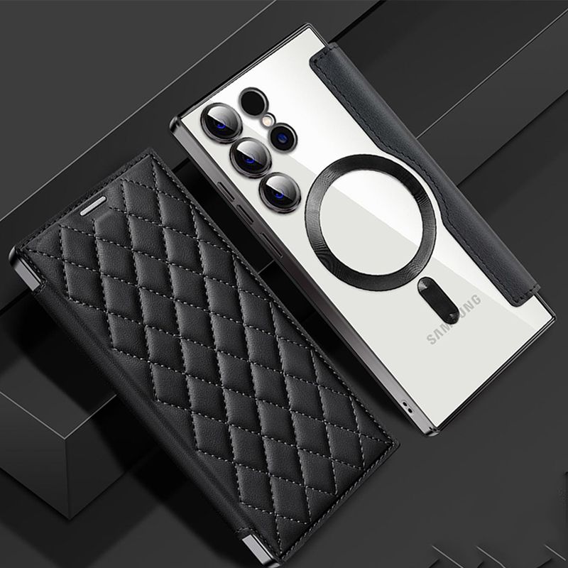 Flip Cover for Samsung Galaxy S25 edge S25 S24 S23 Ultra,S23 S24 FE S22 Plus,A56 A36 A26 A16 A06 A05S A15 A55 A35 S23 FE Magnetic Magsafe Leather Anti-theft Brush Electroplating Protective Case