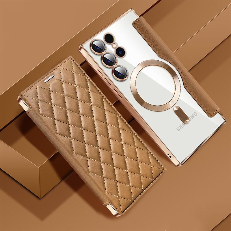 Flip Cover for Samsung Galaxy S25 edge S25 S24 S23 Ultra,S23 S24 FE S22 Plus,A56 A36 A26 A16 A06 A05S A15 A55 A35 S23 FE Magnetic Magsafe Leather Anti-theft Brush Electroplating Protective Case