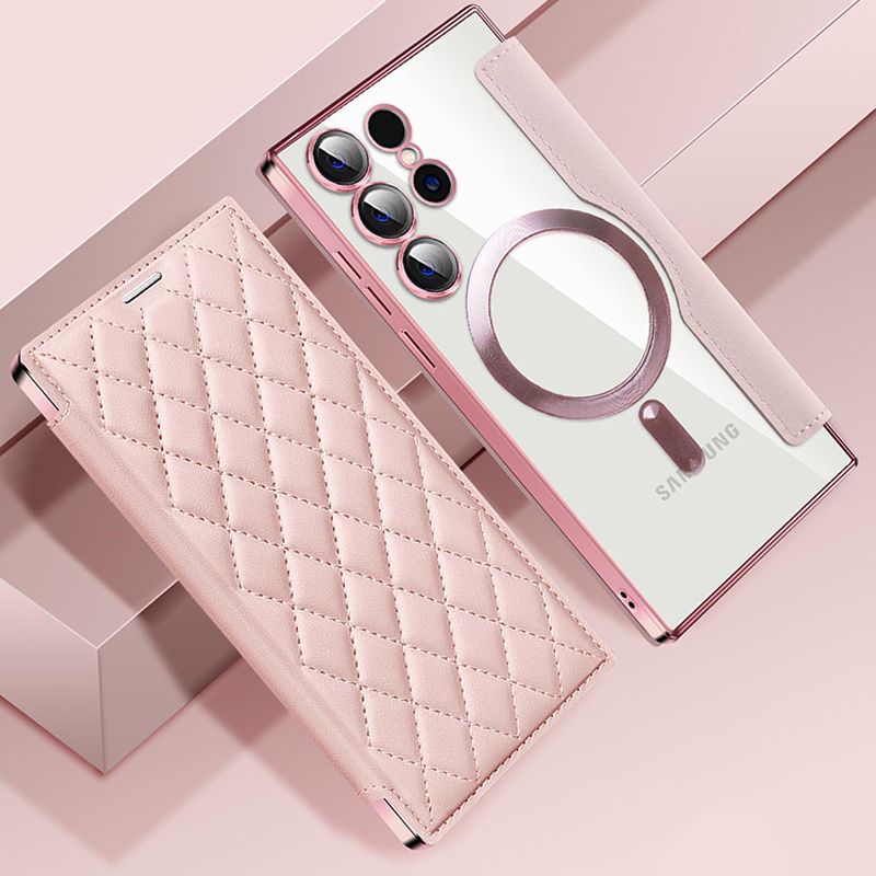 Flip Cover for Samsung Galaxy S25 edge S25 S24 S23 Ultra,S23 S24 FE S22 Plus,A56 A36 A26 A16 A06 A05S A15 A55 A35 S23 FE Magnetic Magsafe Leather Anti-theft Brush Electroplating Protective Case