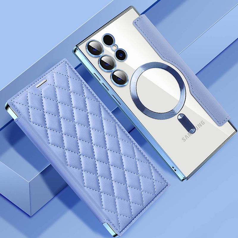 Flip Cover for Samsung Galaxy S25 edge S25 S24 S23 Ultra,S23 S24 FE S22 Plus,A56 A36 A26 A16 A06 A05S A15 A55 A35 S23 FE Magnetic Magsafe Leather Anti-theft Brush Electroplating Protective Case
