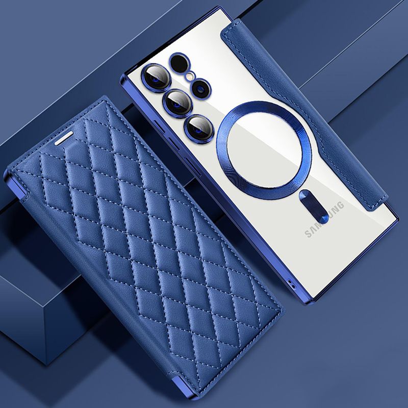 Flip Cover for Samsung Galaxy S25 edge S25 S24 S23 Ultra,S23 S24 FE S22 Plus,A56 A36 A26 A16 A06 A05S A15 A55 A35 S23 FE Magnetic Magsafe Leather Anti-theft Brush Electroplating Protective Case