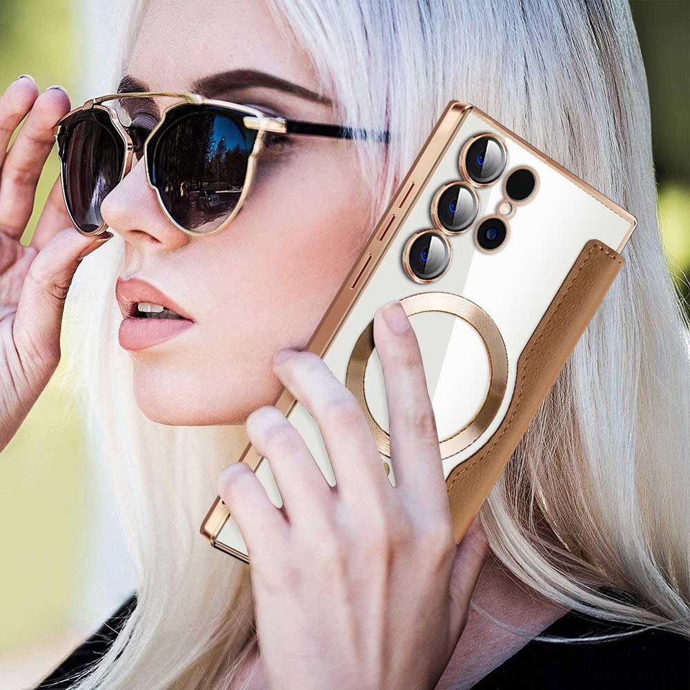 Flip Cover for Samsung Galaxy S25 edge S25 S24 S23 Ultra,S23 S24 FE S22 Plus,A56 A36 A26 A16 A06 A05S A15 A55 A35 S23 FE Magnetic Magsafe Leather Anti-theft Brush Electroplating Protective Case