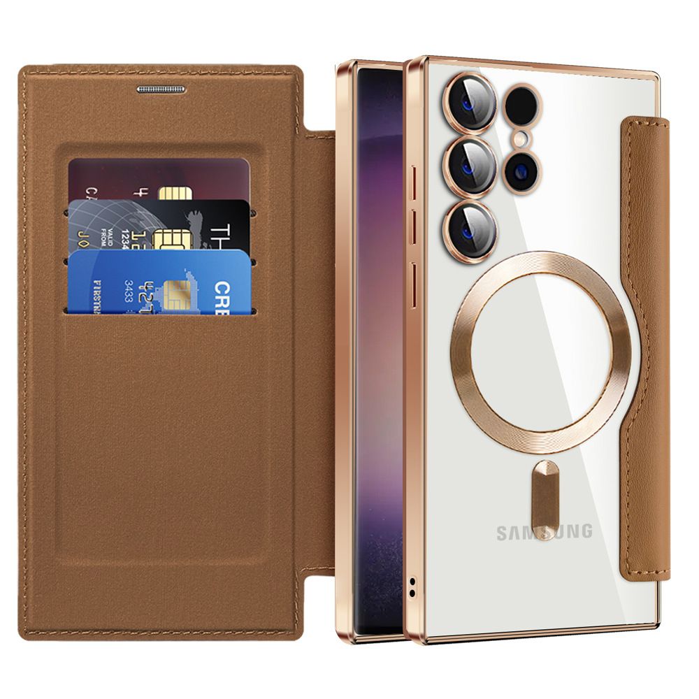 Flip Cover for Samsung Galaxy S25 edge S25 S24 S23 Ultra,S23 S24 FE S22 Plus,A56 A36 A26 A16 A06 A05S A15 A55 A35 S23 FE Magnetic Magsafe Leather Anti-theft Brush Electroplating Protective Case