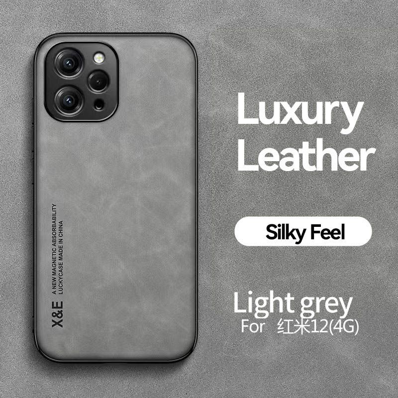 Business Luxury Sheepskin Pattern Leather Invisible Car Mounted Magnetic Phone Case For Xiaomi Redmi 12 4G Shockproof Protective Case