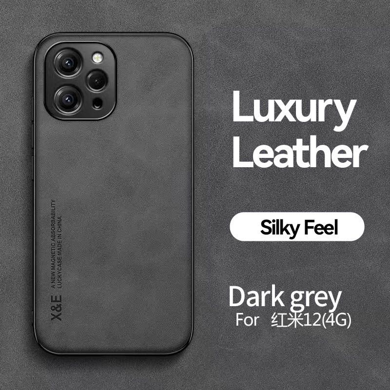 Business Luxury Sheepskin Pattern Leather Invisible Car Mounted Magnetic Phone Case For Xiaomi Redmi 12 4G Shockproof Protective Case
