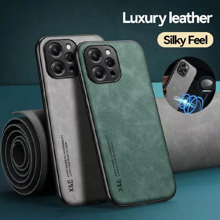 Business Luxury Sheepskin Pattern Leather Invisible Car Mounted Magnetic Phone Case For Xiaomi Redmi 12 4G Shockproof Protective Case