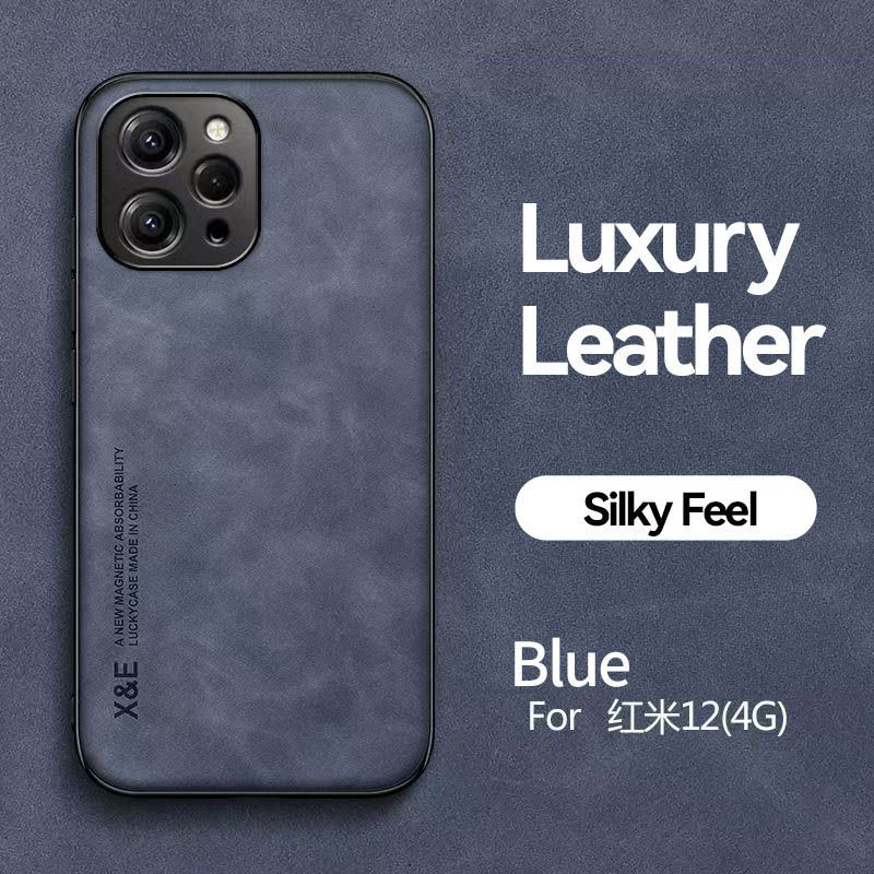 Business Luxury Sheepskin Pattern Leather Invisible Car Mounted Magnetic Phone Case For Xiaomi Redmi 12 4G Shockproof Protective Case