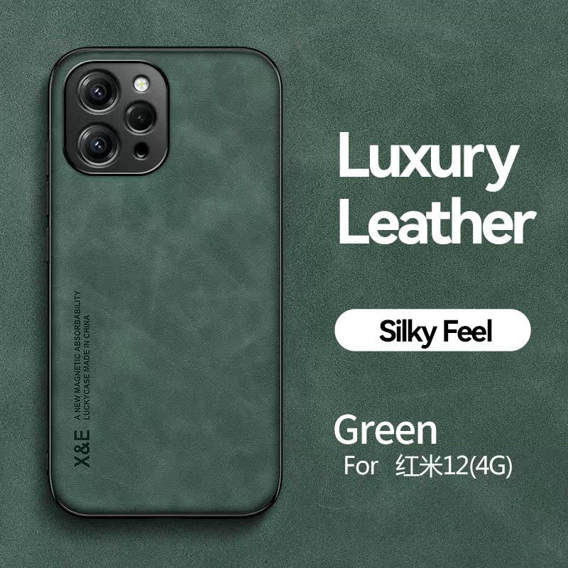 Business Luxury Sheepskin Pattern Leather Invisible Car Mounted Magnetic Phone Case For Xiaomi Redmi 12 4G Shockproof Protective Case