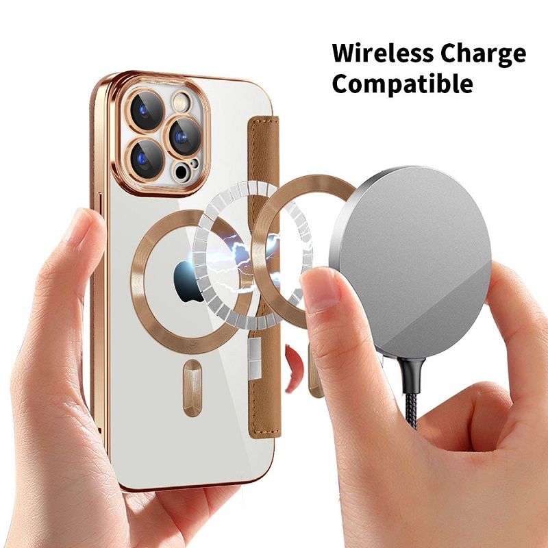 Flip Cover for iPhone 16 15 14 13 12 11 Pro Max,iPhone 14 15 16 Plus Magnetic Magsafe Leather Anti-theft Brush Electroplating Protective Case